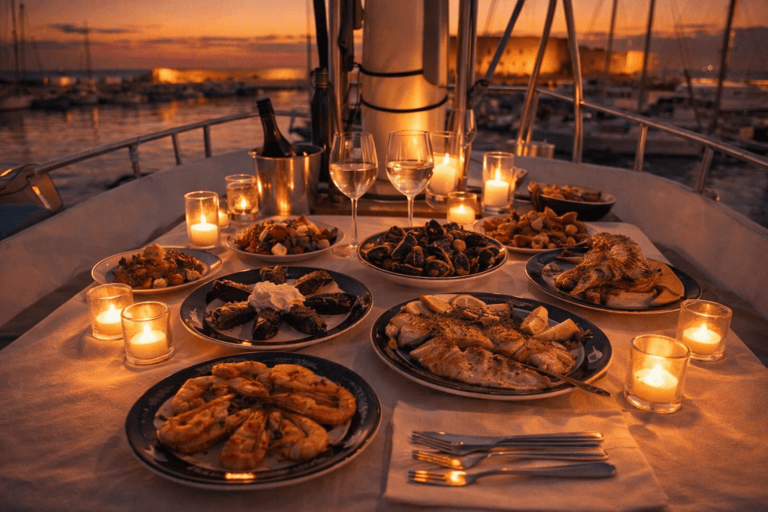 Dine & Wine on a moored Sailboat at Heraklion marina